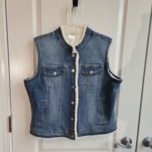 Tribal Jeans Reversible Denim Vest with Faux Shearling Lining